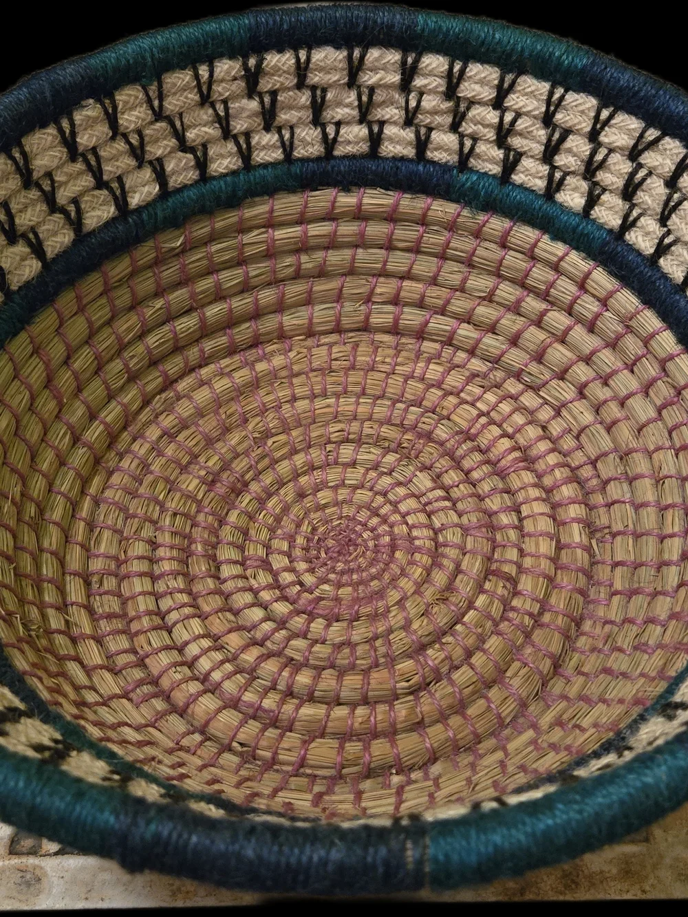 Teal, Navy, Cream, Pink Woven Decorative Basket